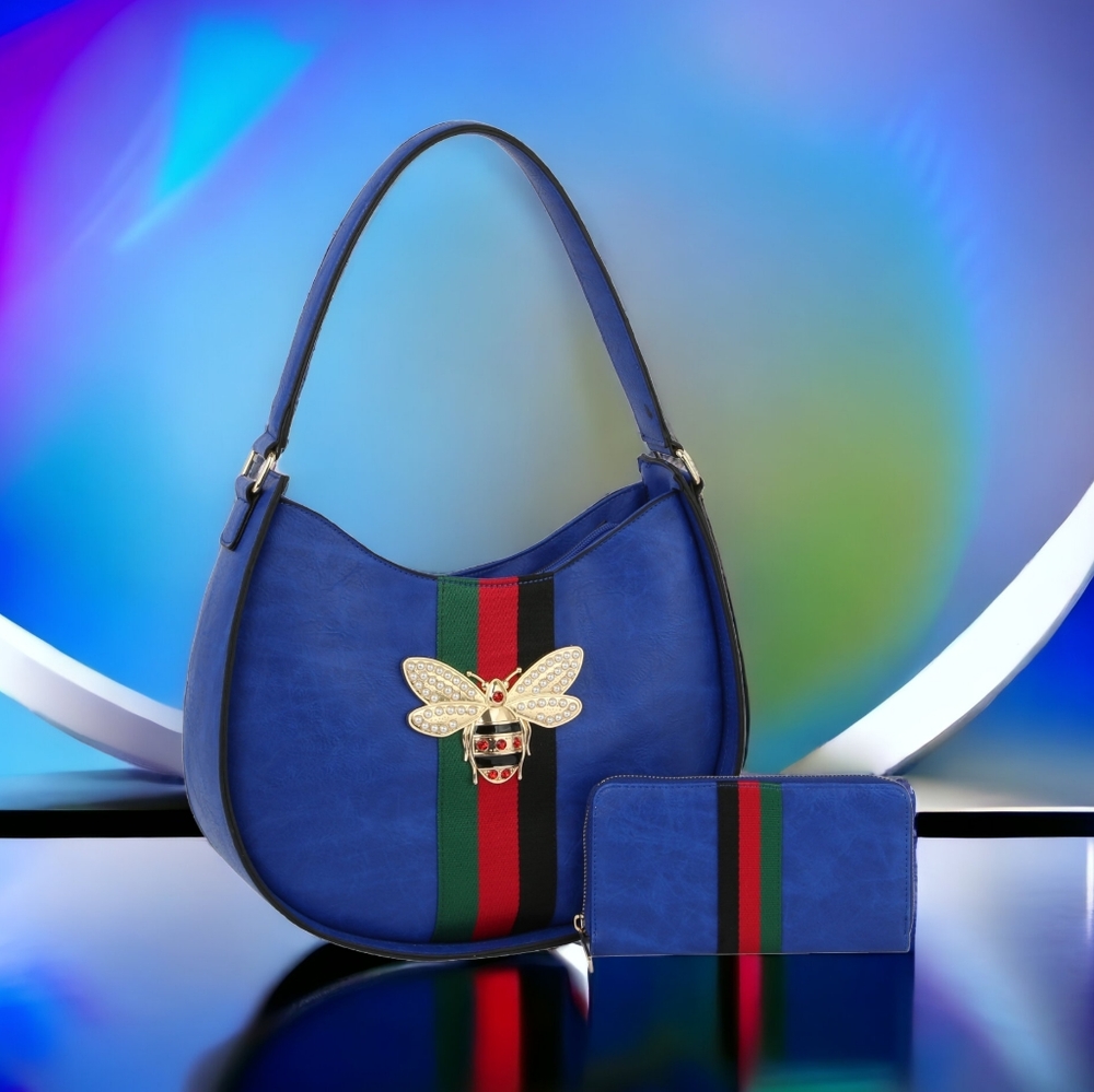 Ladies Luxury Indigo Blue Shoulder Bag and Wallet